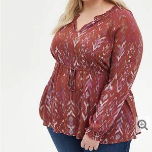 TORRID Red Ikat Gauze Peasant Blouse NWOT